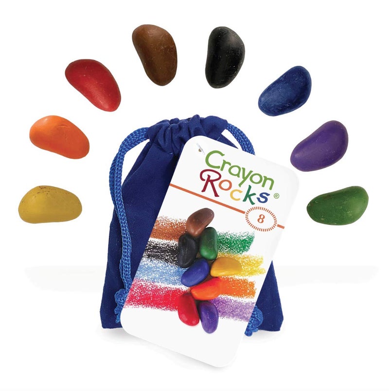 Crayon Rocks, Crayons in a Rock Shape, 8 Colors, Tripod Grip Made For Handwriting Development in Kids and Toddlers, Fun & Educational, Creative Activity, Comes in a Blue Velvet Bag - Image 1